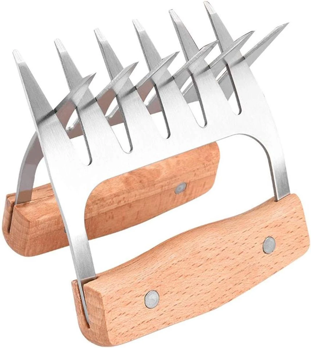 GrillX Luxe Vleesklauwen - Houten Handvat - RVS Meat Claws - Vleesshredder - Pulled Pork, Chicken - BBQ Accesoires 3 GrillX Luxe Vleesklauwen - Houten Handvat - RVS Meat Claws - Vleesshredder - Pulled Pork, Chicken - BBQ Accesoires