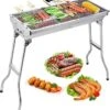 Uten - Houtskoolbarbecue - Opvouwbare Barbecue - Houtskoolbarbecues - Draagbare Camping Barbecue - 430 Roestvrij Staal Grill BBQ - 5-10 Persoon Tuin Buitenfeest - Zilver -The Bastard Winkel 1133x1200