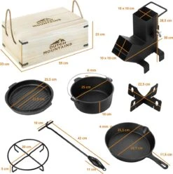 Dutch Mountains Gietijzeren Pannenset 7-delig - Dutch Oven – Braadpan - Grillpan - Hapjespan - Kookset In Houten Transportkist - Deksellifter - Brander -The Bastard Winkel 1196x1200 7
