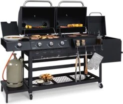 Klarstein Kingsville Double Barbecue - Houtskool- En Gasbarbecue - Smoker BBQ - Inclusief Deksels En Thermometer - Met 2 Roosters - Zwart -The Bastard Winkel 1200x1020 1