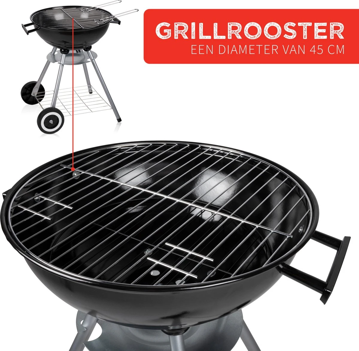 BBQ Collection Houtskoolbarbecue - Kogelbarbecue 45 X 60 Centimeter - Ronde Barbecue - Barbecue Op Wielen - Zwart - Metaal 15 BBQ Collection Houtskoolbarbecue - Kogelbarbecue 45 X 60 Centimeter - Ronde Barbecue - Barbecue Op Wielen - Zwart - Metaal - Afbeelding 13