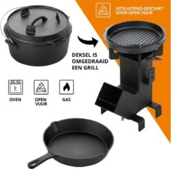 Dutch Mountains Gietijzeren Pannenset 7-delig - Dutch Oven – Braadpan - Grillpan - Hapjespan - Kookset In Houten Transportkist - Deksellifter - Brander -The Bastard Winkel 1200x1185 2