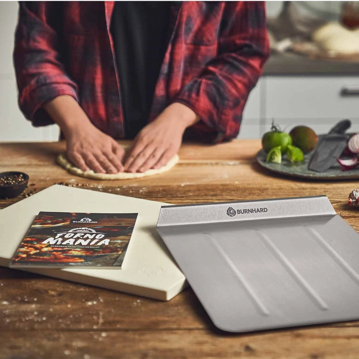 Burnhard Pizzasteen 38 X 30 X 1,5 Cm + Pizzaschep 8 Burnhard Pizzasteen 38 X 30 X 1,5 Cm + Pizzaschep - Afbeelding 6