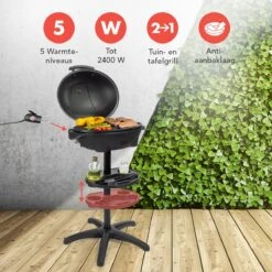 KitchenBrothers Elektrische BBQ - Met Grillplaat - Anti-aanbaklaag - Incl. Plank/Houders - Grilloppervlak 46,5x33,8cm - Tot 300°C - 2400W - Zwart -The Bastard Winkel 1200x1200 93