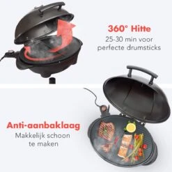 KitchenBrothers Elektrische BBQ - Met Grillplaat - Anti-aanbaklaag - Incl. Plank/Houders - Grilloppervlak 46,5x33,8cm - Tot 300°C - 2400W - Zwart -The Bastard Winkel 1200x1200 95