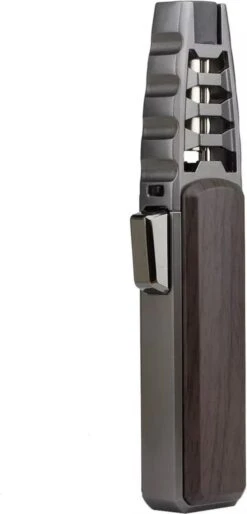 Merkloos Turbo Jetflame Aansteker - Gasbrander - Vuurwerk Torch - Crème Brûlée Brander - BBQ En Sigaren Aansteker - Windproof - Walnoothout Met Grijze Metalen Behuizing -The Bastard Winkel 577x1200