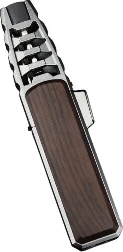 Merkloos Turbo Jetflame Aansteker - Gasbrander - Vuurwerk Torch - Crème Brûlée Brander - BBQ En Sigaren Aansteker - Windproof - Walnoothout Met Grijze Metalen Behuizing -The Bastard Winkel 588x1200